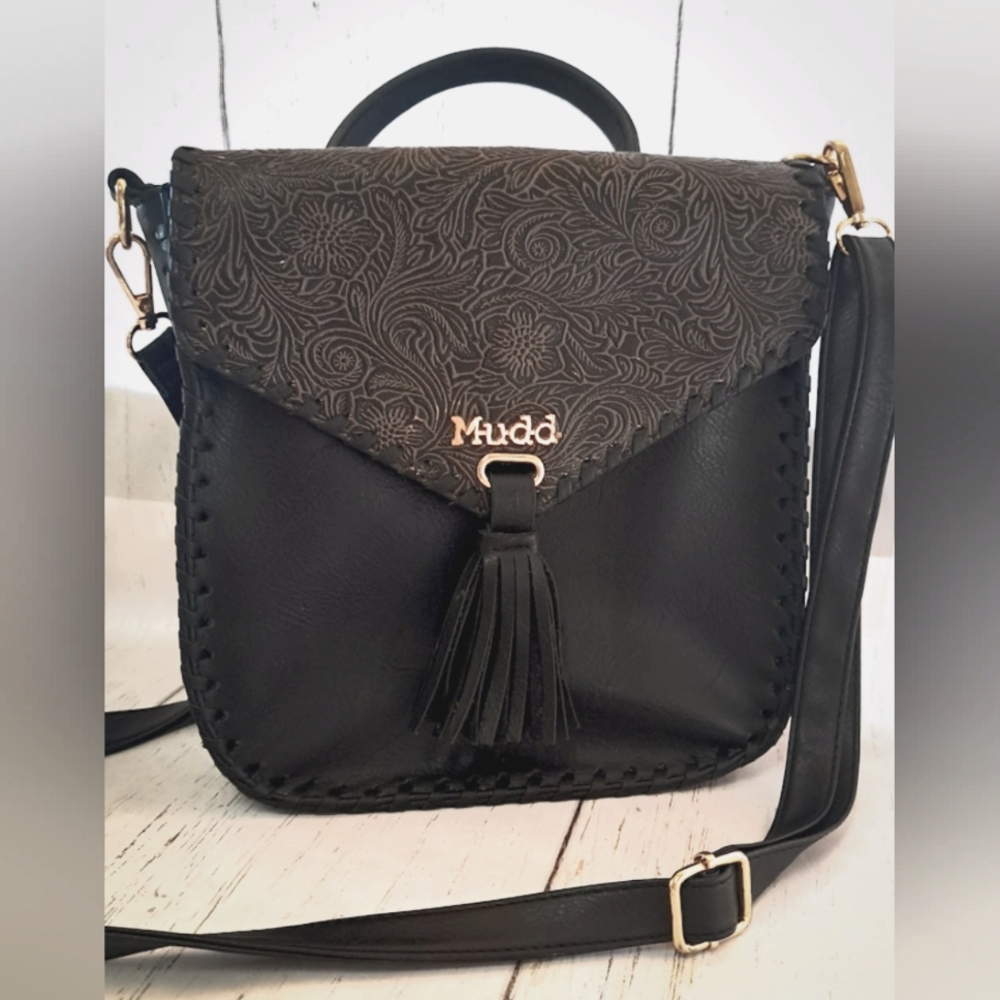 Mudd tooled leather crossbody purse EUC